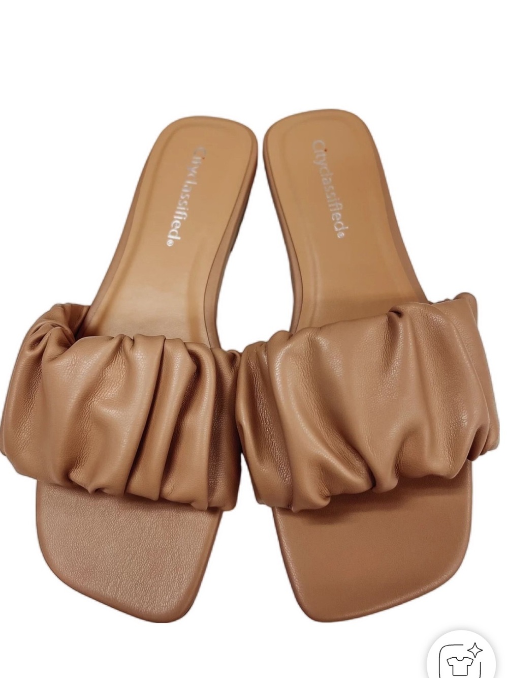 Cityclassified Tan Ruched Slide Sandals